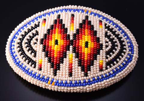 Preowned Native American Handbeaded Diamond Pattern Buckle 5D07Q