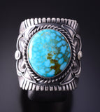 Size 10-3/4 Silver & Kingman Turquoise Navajo Mens Ring by Derrick Gordon 4C31E