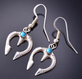 Silver & Turquoise Navajo Handmade Squash Bottom Earrings by Lorraine Chee 3K09K