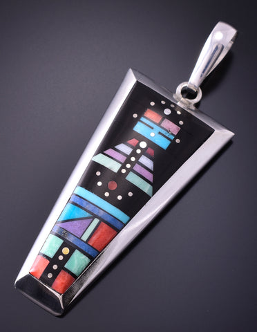 Silver Multistone Navajo Inlay Yei Bi Chei Long Pendant by Jim Harrison 4C13N