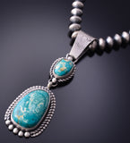 Silver & Fox Nevada Turquoise Native American Handmade Pendant 3K09A