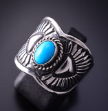Size 7-1/4 Silver & Turquoise Navajo Concho Ring by Derrick Gordon 4C31M