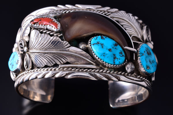 Vintage Silver & Turquoise Bear Claw Navajo Bracelet by Mike