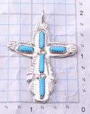 Silver & Turquoise Zuni Handmade Cross Pendant by C. Iule 3F10Y