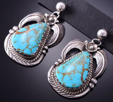 Vintage Silver & Turquoise Navajo Eagle Feathers Earrings by JS 4A19M