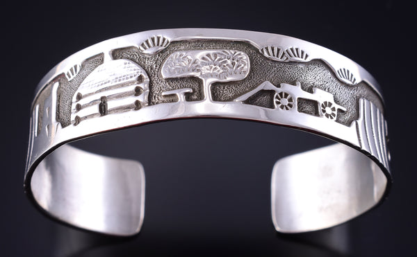 Vintage Silver Navajo Handmade Sacred Homeland Bracelet by Andrew