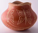 SgraffitoTraditional Jemez Pottery by Alfreda Fragua with Butterfly Design 4D01J