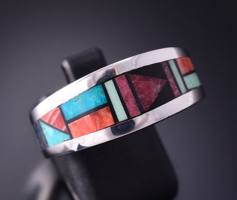 Size 10 Silver Multistone Navajo Inlay Ring by Jim Harrison 4C13S