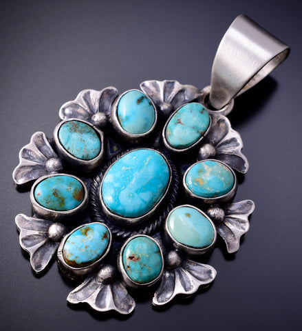 Silver & Kingman Turquoise Navajo Cluster Pendant 5D18E