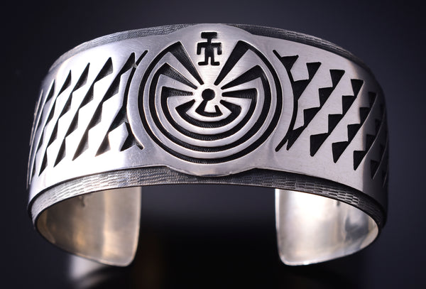 Vintage Silver Man in the Maze Hopi Overlay Bracelet by Tony