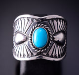 Size 7-3/4 Silver & Turquoise Navajo Concho Ring by Derrick Gordon 4C31N