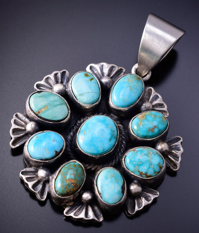 Silver & Kingman Turquoise Navajo Cluster Pendant 5D18C