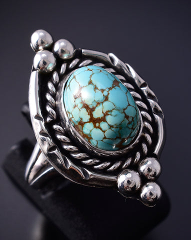 Vintage Sizse 6-1/4 Silver & Turquoise Navajo Ring 5K17V