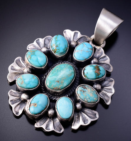 Silver & Kingman Turquoise Navajo Cluster Pendant 5D18D