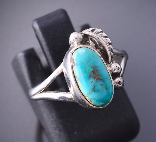 Vintage Size 5-3/4 Silver & Turquoise Feather Navajo Ring 3K09W