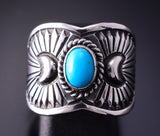 Size 8 Silver & Turquoise Navajo Concho Ring by Derrick Gordon 4C31O