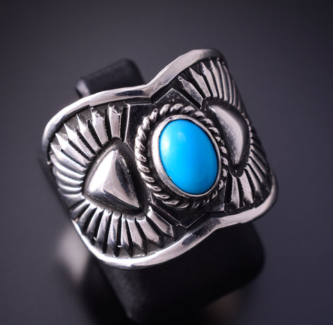 Size 7-1/4 Silver & Turquoise Navajo Concho Ring by Derrick Gordon 4C31M