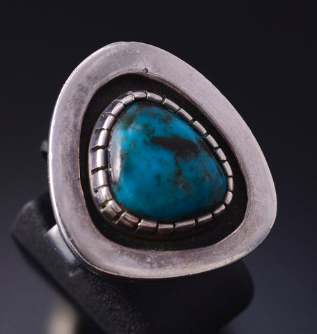Vintage Size 5-1/2 Silver & Bisbee Turquoise Navajo Handmade Ring by Kee Yazzie 5K10T
