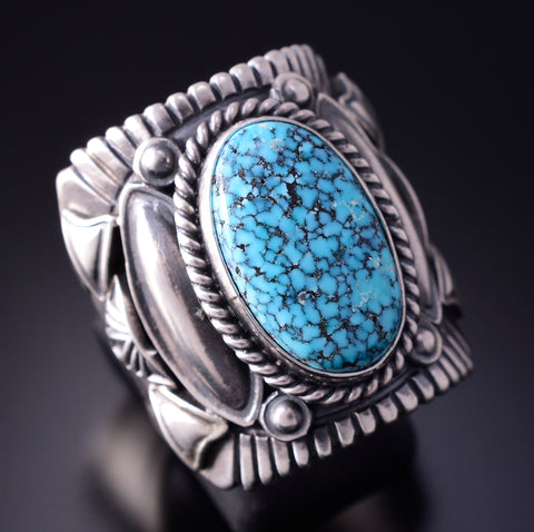 Size 9-3/4 Silver & Kingman Turquoise Navajo Mens Ring by Derrick Gordon 4C31A