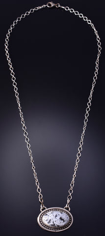 21" Silver & White Buffalo Turquoise Navajo Necklace by Antionete Largo 5D18Z