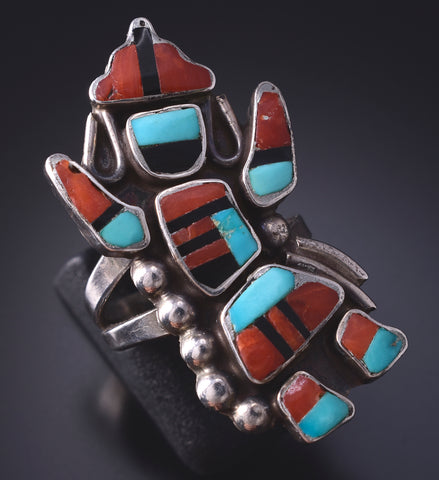 Vintage Silver & Turquoise Multistone Zuni Raindancer Ring 5G12L