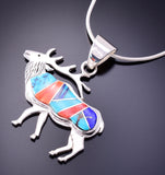 Silver & Turquoise Multistone Navajo Inlay Roaming Elk Pendant by TSF 4A31X