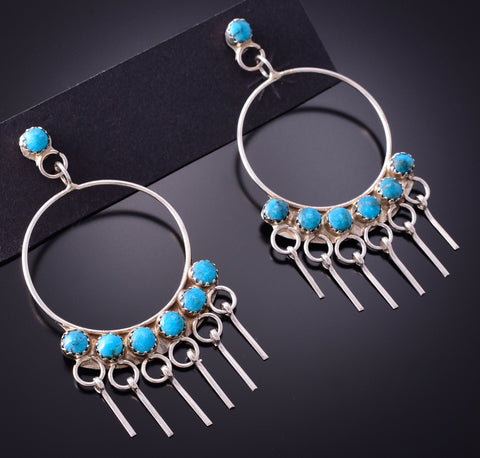 Silver & Turquoise Zuni Petty Point Hoop Earrings by M. Vacit 4D15T