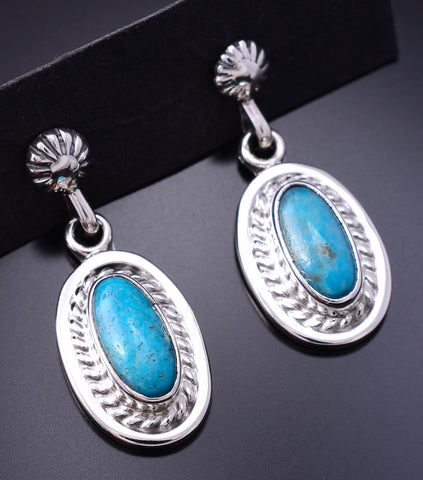 Silver & Turquoise Navajo Concho Top Dangle Earrings by Rita Largo 3J16O