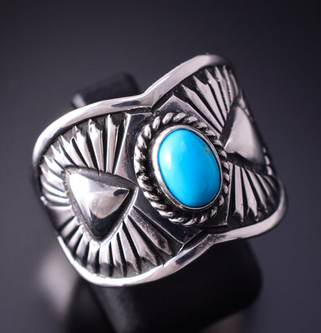 Size 9 Silver & Turquoise Navajo Concho Ring by Derrick Gordon 4C31P