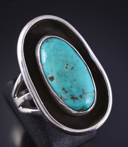 Vintage Size 7-1/2 Silver & Turquoise Navajo Ring stamped JB 5K10N