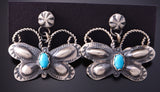 Silver & Turquoise Navajo Handmade Butterfly Earrings by Tim Yazzie 3B10L