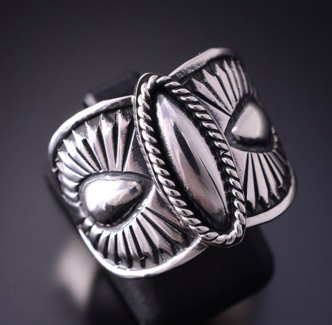 Size 9 Silver Navajo Handstamped Concho Ring by Derrick Gordon 4C31J