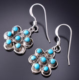 Silver & Turquoise Petty Point Zuni Inlay Flower Earrings by Waylon Johnson 3J22S