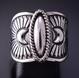 Size 7 Silver Navajo Handstamped Double Moons Ring by Derrick Gordon 4C31K