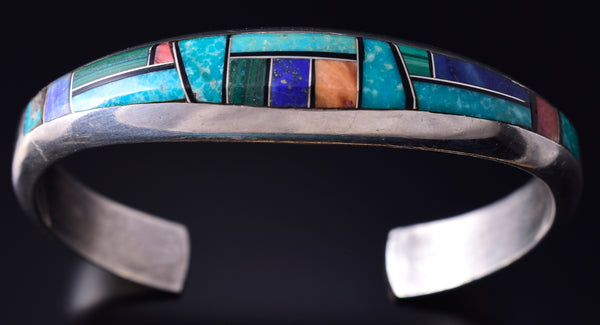 Vintage Silver Multistone Navajo Inlay Bracelet by Phillip Sanchez