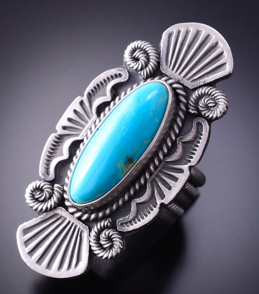 Size 7-1/4 Silver & Turquoise Navajo Handmade Ring by Michael