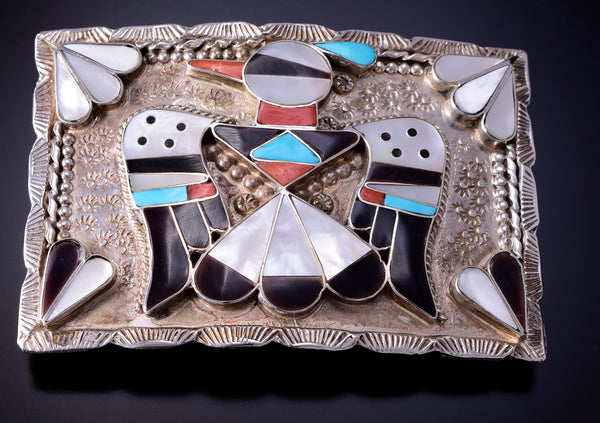 Silver Multistone Zuni Inlay T-Bird Belt Buckle - Bobby and
