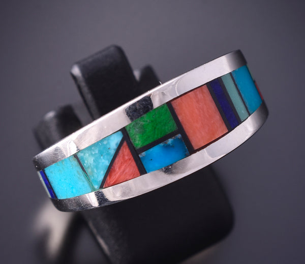 Size 11 Silver Multistone Navajo Inlay Ring by Jim Harrison 4C13T