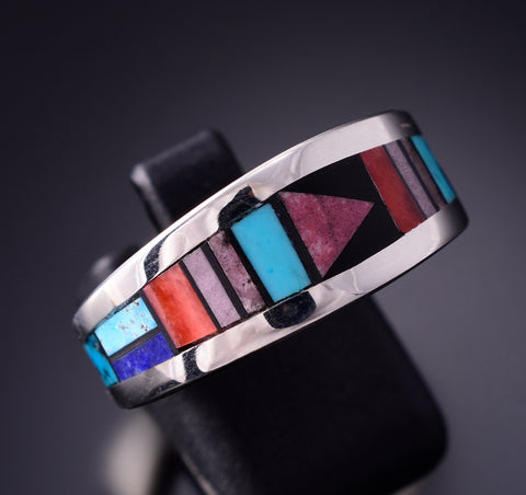 Size 9 Silver Multistone Navajo Inlay Ring by Jim Harrison 4C13Q