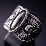 Size 9 Silver Navajo Handstamped Concho Ring by Derrick Gordon 4C31R