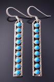 Silver & Turquoise Row Navajo Long Earrings by Chester Charley 3B10G