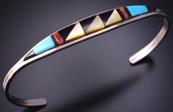 Silver & Turquoise Multistone Zuni Inlay Bracelet by Cena
