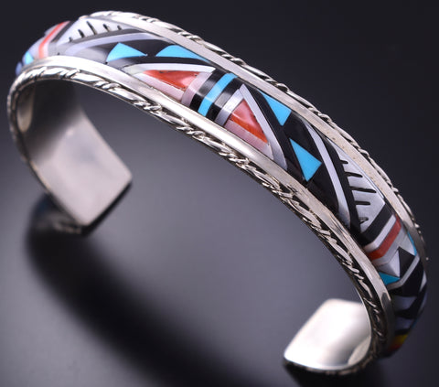 Silver & Turquoise Multistone Zuni Inlay Bracelet by Sylvester Boone 4A19Q