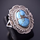 Size 6-3/4 Silver & Golden Hills Turquoise Navajo Ring by Victor Chee 4B21P
