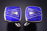 Silver & Lapis Navajo Inlay Square Cuff Links by TSF 3L13B