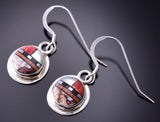 Silver & Mother of Pearl Multistone Zuni Inlay Round Earrings by Delbert Kallestewa Jr 3J22H