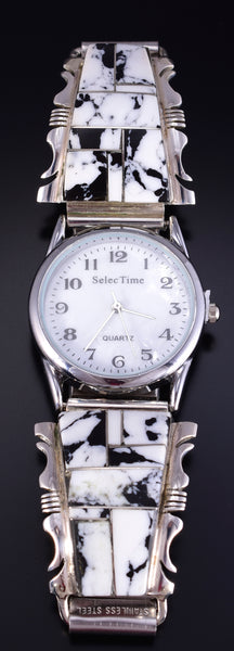 Silver & White Buffalo Turquoise Navajo Inlay Watch by Steve  display picture 2