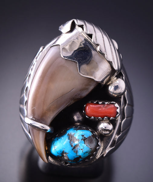 Size 12 Silver Multistone Faux Bear Claw Navajo Men's Ring by