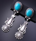 Silver & Turquoise Navajo Squash Bottom Earrings by Verley Betone 3J16F