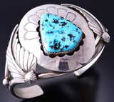 Vintage Silver & Turquoise Feathers Navajo Bracelet by R. Yazzie 3J30M